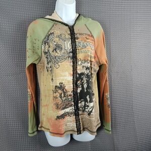 Vanilla Sugar Womens Medium Western Rodeo Zip Hoodie Rhinestone Lace Trim